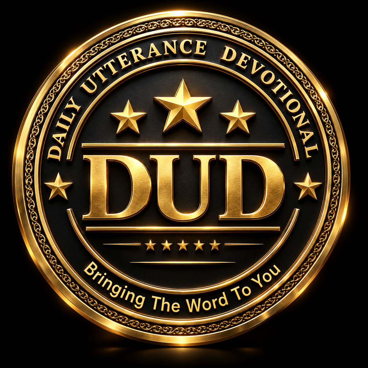 Daily Utterance Devotional 3D gold and black logo