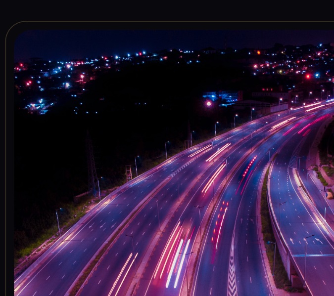 Night view of a major road in Ghana